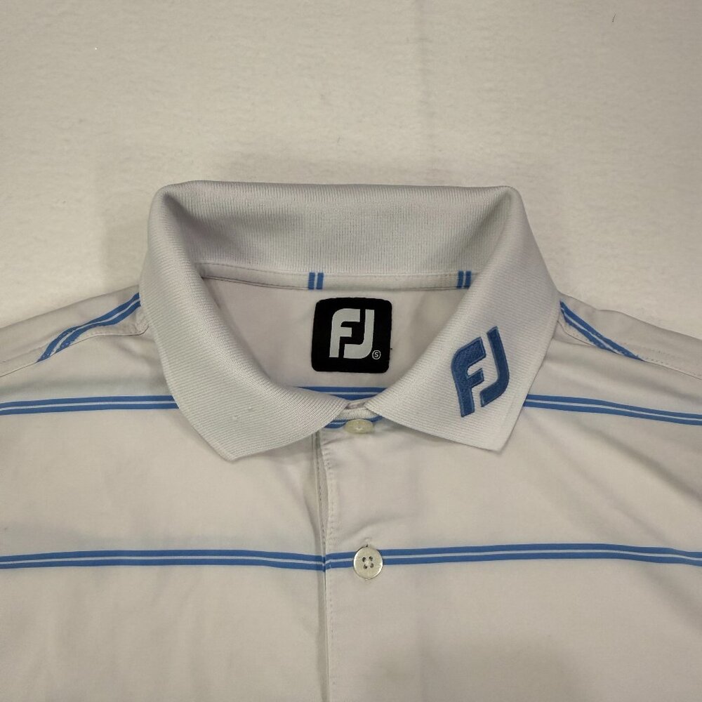 Footjoy Golf Polo Shirt Mens Small Blue Striped Performance Tour Embroidered